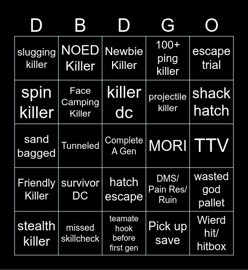 DBD Bingo Card