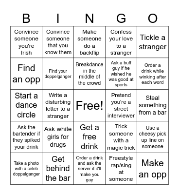 BAR CRAWL Bingo Card