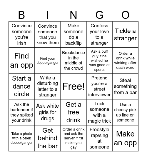 BAR CRAWL Bingo Card