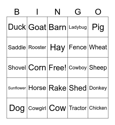 Farm Bingo Card