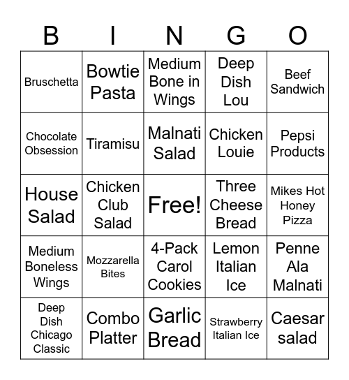 Lou Malnati's Bingo Card