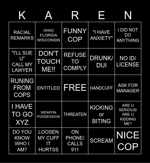 Marshie Karen Bingo Card