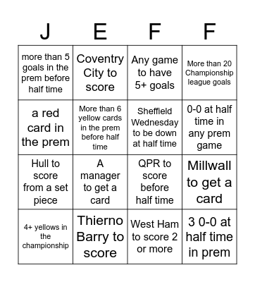 Soccer Saturday Bingo Card