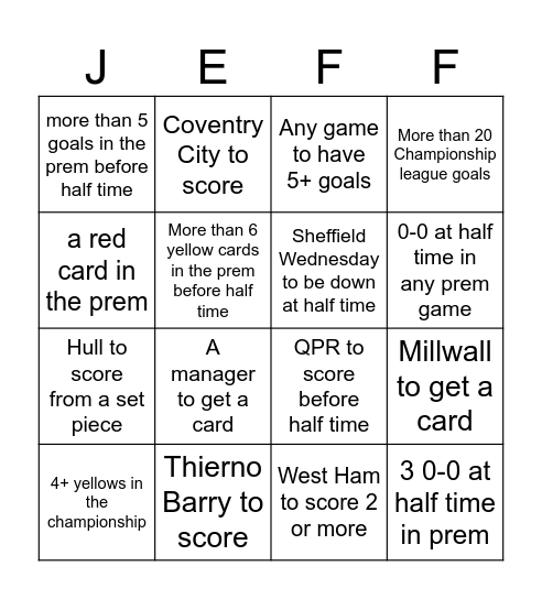 Soccer Saturday Bingo Card
