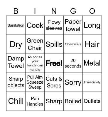 Kitchen Safety & Sanitation Bingo Card
