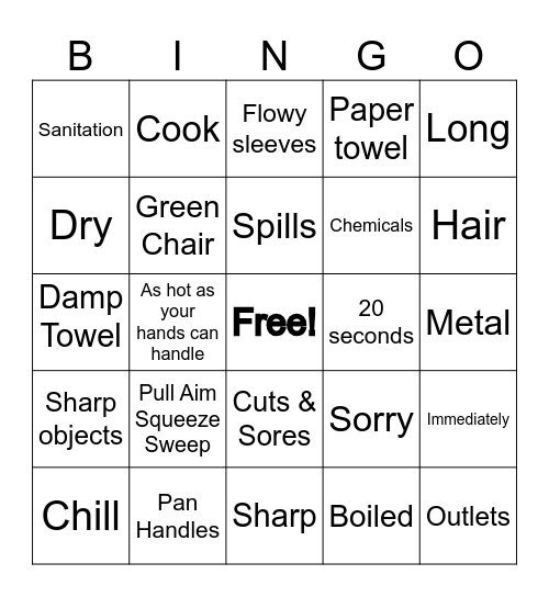 Kitchen Safety & Sanitation Bingo Card