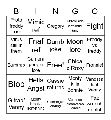 PIZZAPLEX S2E8 Bingo Card