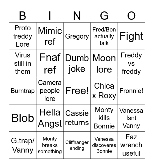 PIZZAPLEX S2E8 Bingo Card