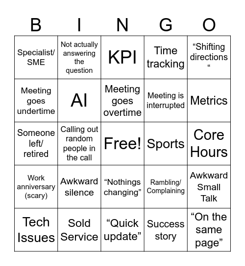 Meeting Bingo Card