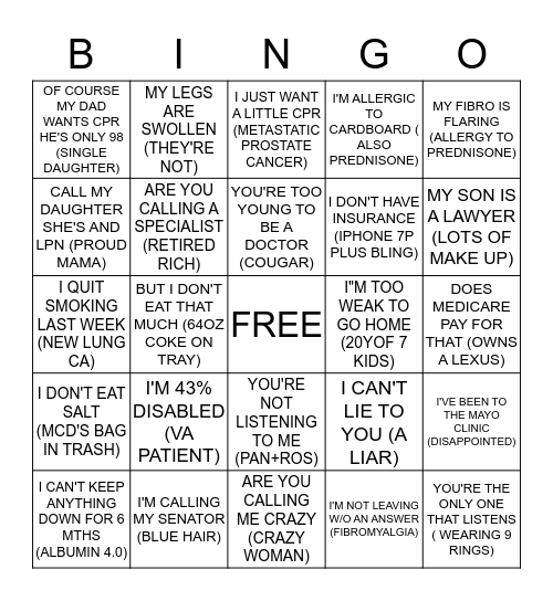 NURSE BINGO Card