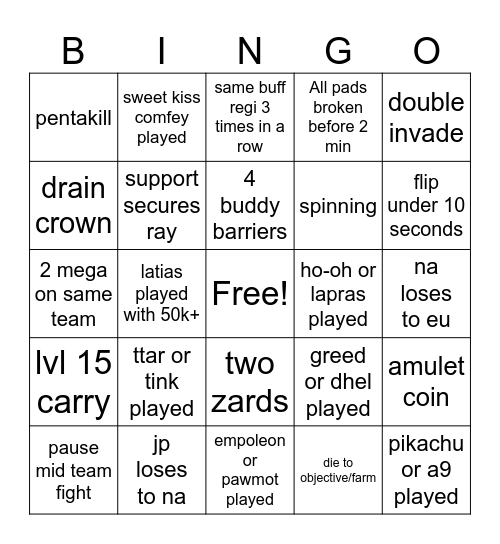 UNITE Bingo Card