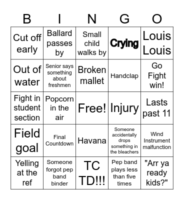 Pep band Bingo Card