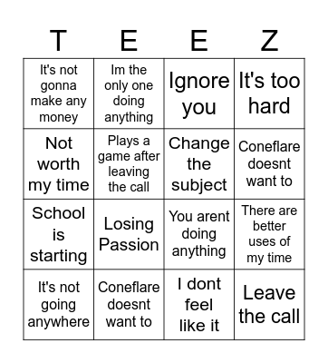 Saad Bingo Card