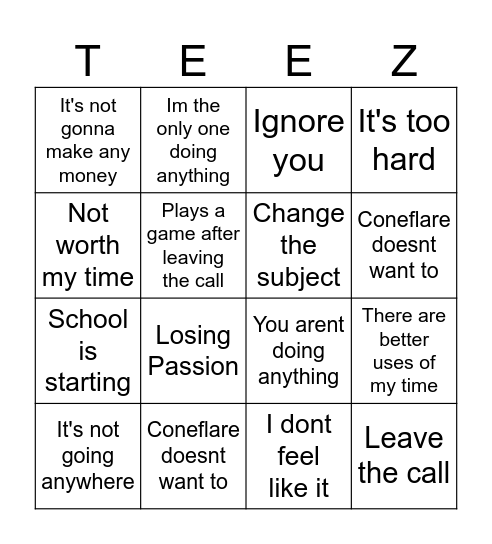 Saad Bingo Card