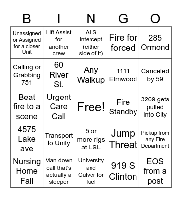 AMR Call Bingo Card