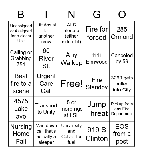 AMR Call Bingo Card