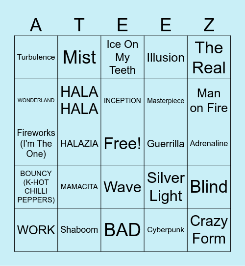 ATEEZ  bingo Card