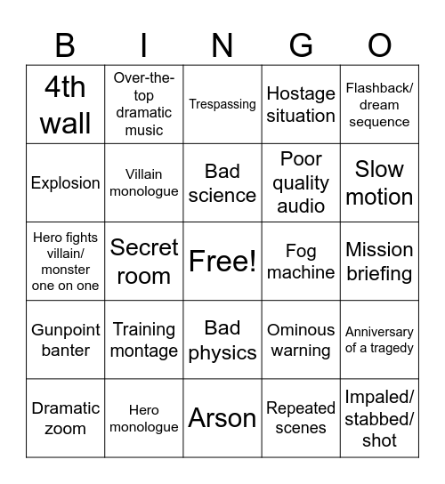 B-Movie Bingo* Bingo Card