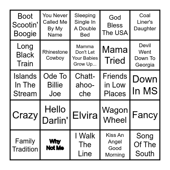 COUNTRY OLDIES---SINGO Bingo Card