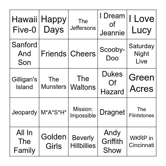 TV THEME SONGS--SINGO Bingo Card