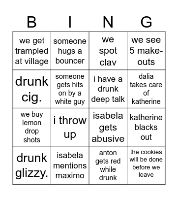 katherine’s bday bingo Card