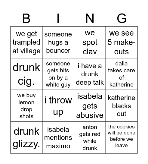 katherine’s bday bingo Card
