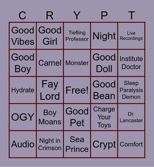 The Night's Crypt Bingo Card