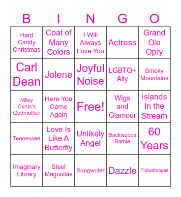 Dolly Parton Bingo Card