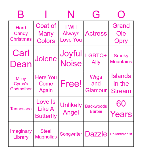 Dolly Parton Bingo Card