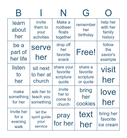 Ministering Bingo Card