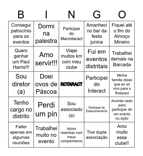 Bingo do Rotaract Bingo Card