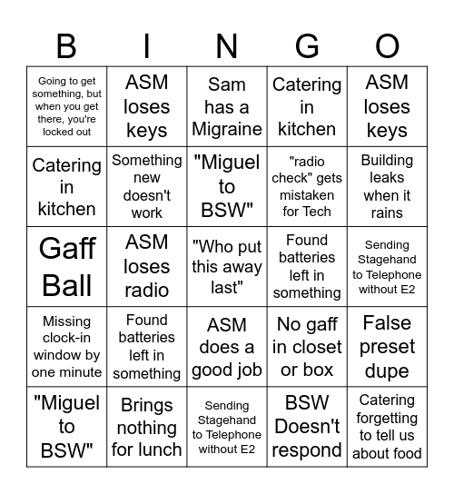 Production Bingo Card