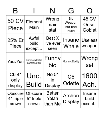 Genshin Bingo Card