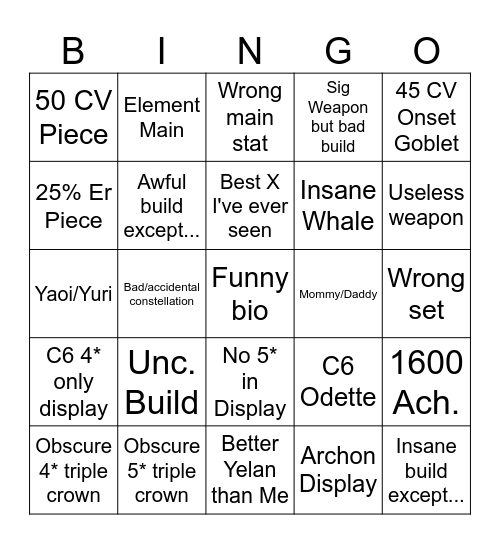 Genshin Bingo Card