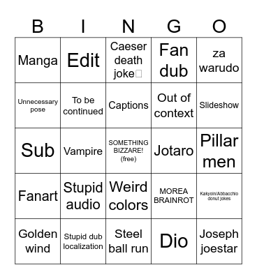 JoJo's TikTok Bingo Card