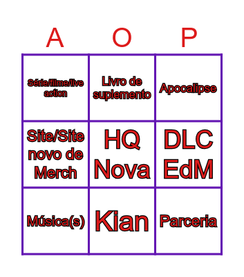 DIA D Bingo Card