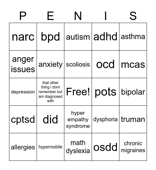 diagnosis Bingo Card