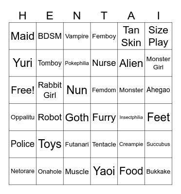Heartily's Hentai Bingo Card