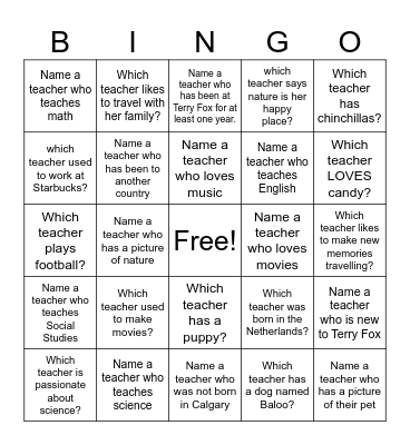 Who Are the Teachers? Bingo Card