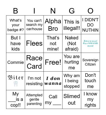 Body Cam Bingo Card