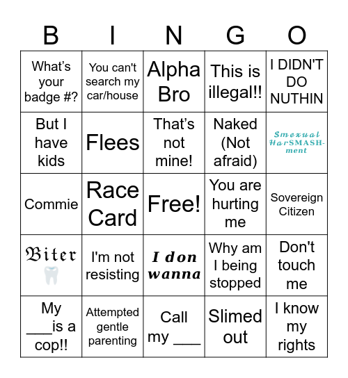 Body Cam Bingo Card
