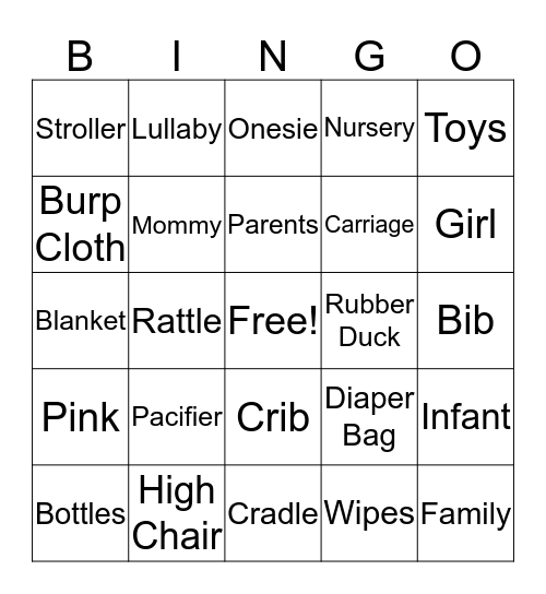 Baby Bingo  Bingo Card