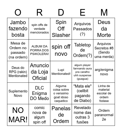 segredos revelados (em uma ilha ou floresta) Bingo Card