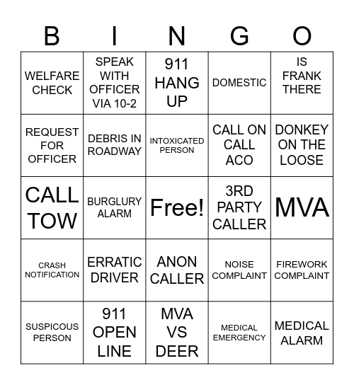 CALLTAKING Bingo Card