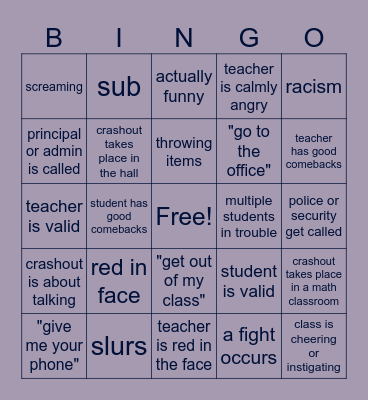 school crashouts Bingo Card
