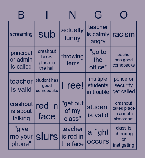 school crashouts Bingo Card