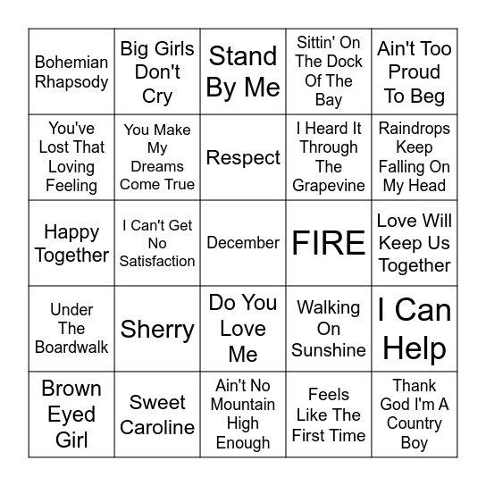 OLDIES #1--------SINGO Bingo Card