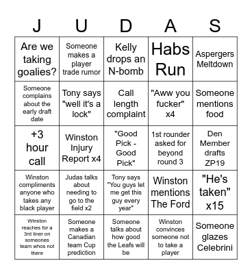 Judas Bingo Card