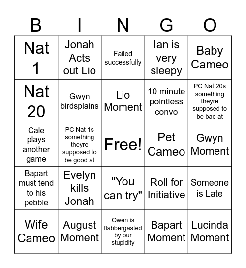 DND Yay! Bingo Card