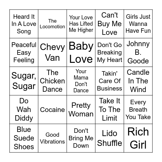 OLDIES #2-------SINGO Bingo Card